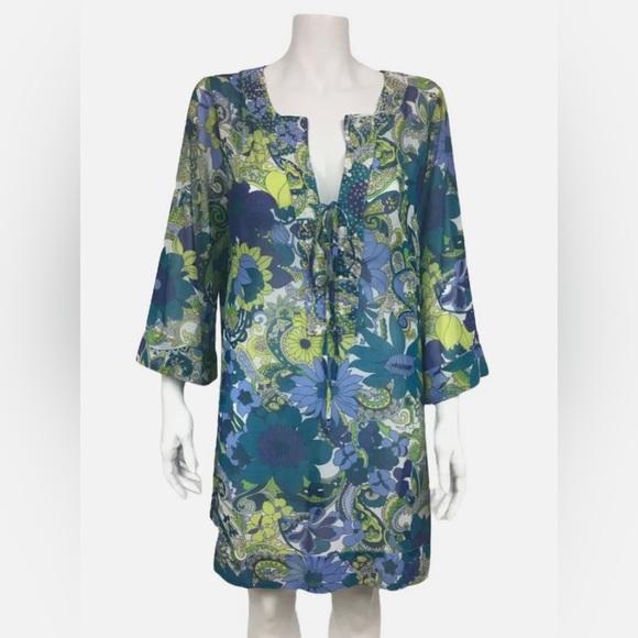 Tommy Bahama Other - Tommy Bahama Sz small Paisley Floral Lace Up Embellished Swim Cover Up (bin D)